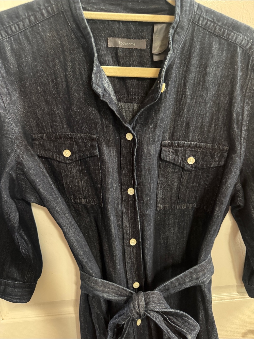 Liz Claiborne Dark Indigo Button-Front Denim Midi Dress with Tie - Picture 3 of 5